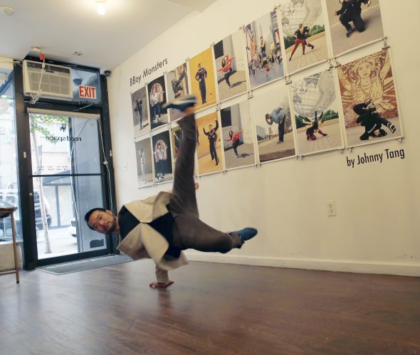 Artist in front of the work